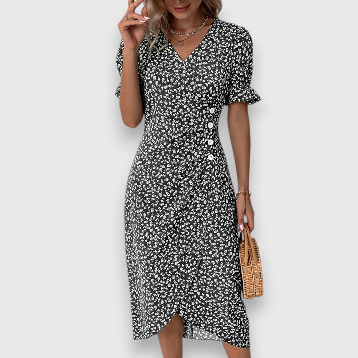 Damen Kleid Slim Fit Freizeit Elegant mit Blumenmuster