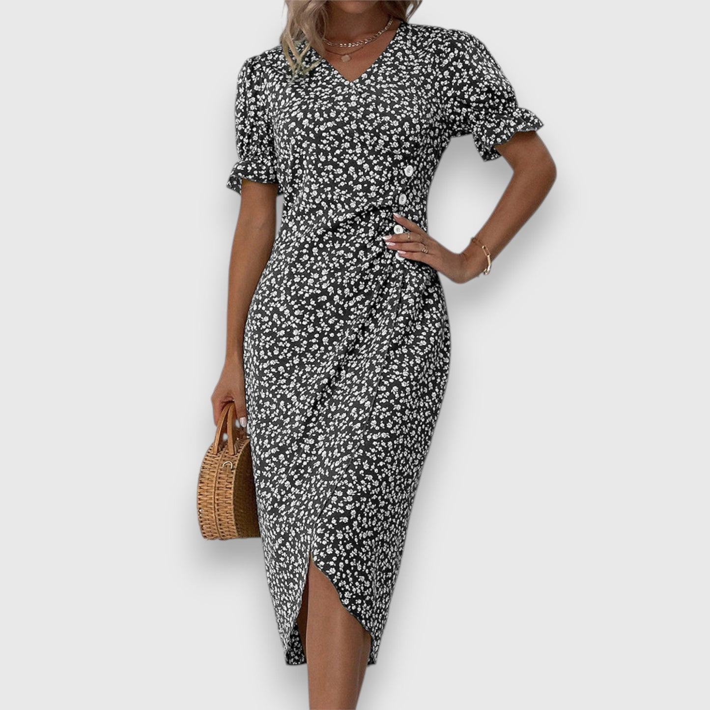 Damen Kleid Slim Fit Freizeit Elegant mit Blumenmuster