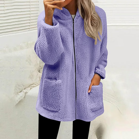 Damen Fleecejacke Regular Fit Freizeit mit hohem Kragen und Reißverschluss