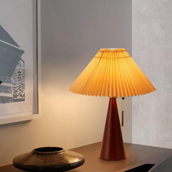 Minimalistische LED-Tischlampe Holz Plissee Stoffschirm Wohnzimmer