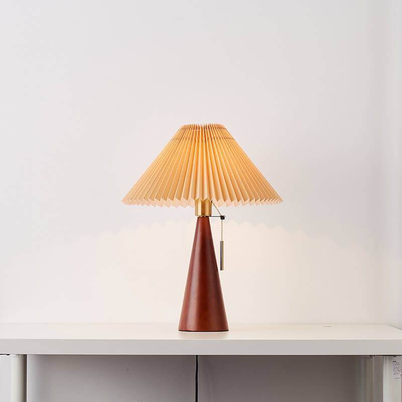 Minimalistische LED-Tischlampe Holz Plissee Stoffschirm Wohnzimmer
