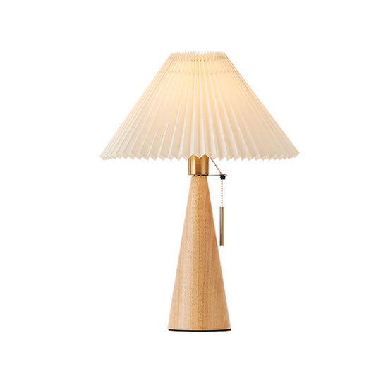 Minimalistische LED-Tischlampe Holz Plissee Stoffschirm Wohnzimmer