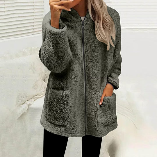 Damen Fleecejacke Regular Fit Freizeit mit hohem Kragen und Reißverschluss