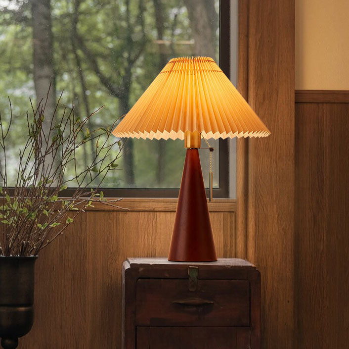 Minimalistische LED-Tischlampe Holz Plissee Stoffschirm Wohnzimmer