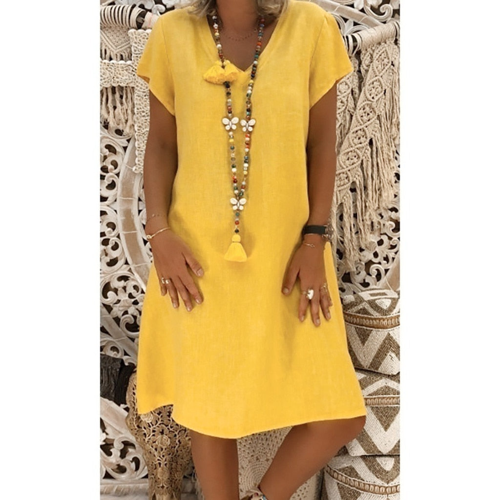 Damen Kleid Relaxed Fit Freizeit Lässig Bequem