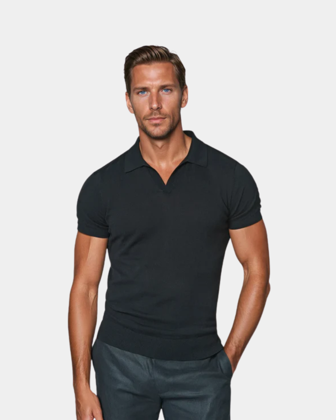Strick-Poloshirt Herren Slim Fit Freizeit Sommer
