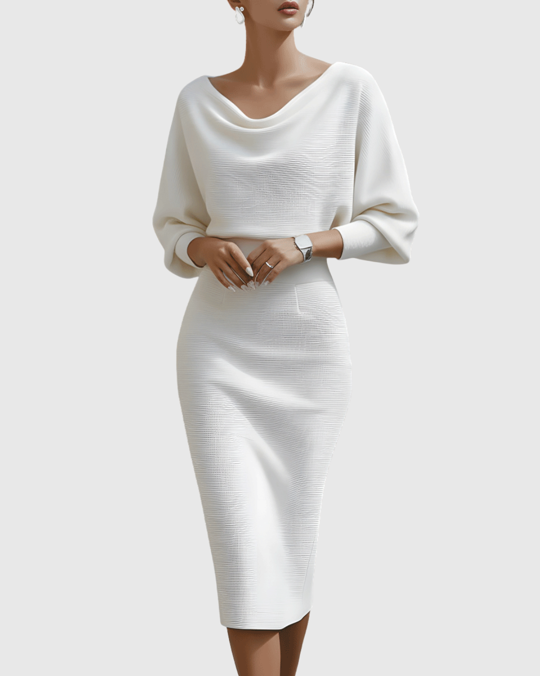 Drapiertes Batwing Midi-Kleid Damen Regular Fit Elegant
