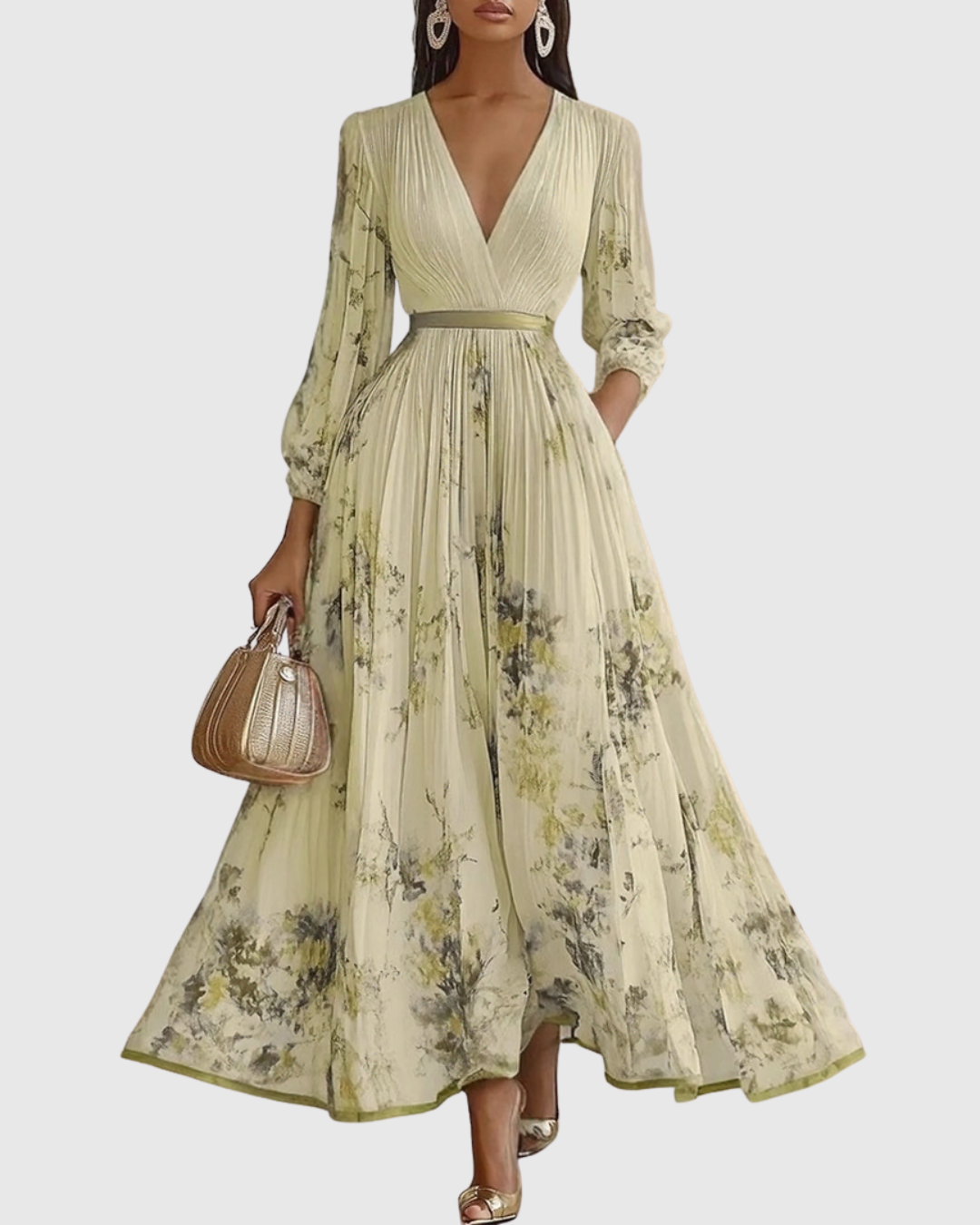 Damen Maxikleid Plissiert Regular Fit Elegant Freizeit