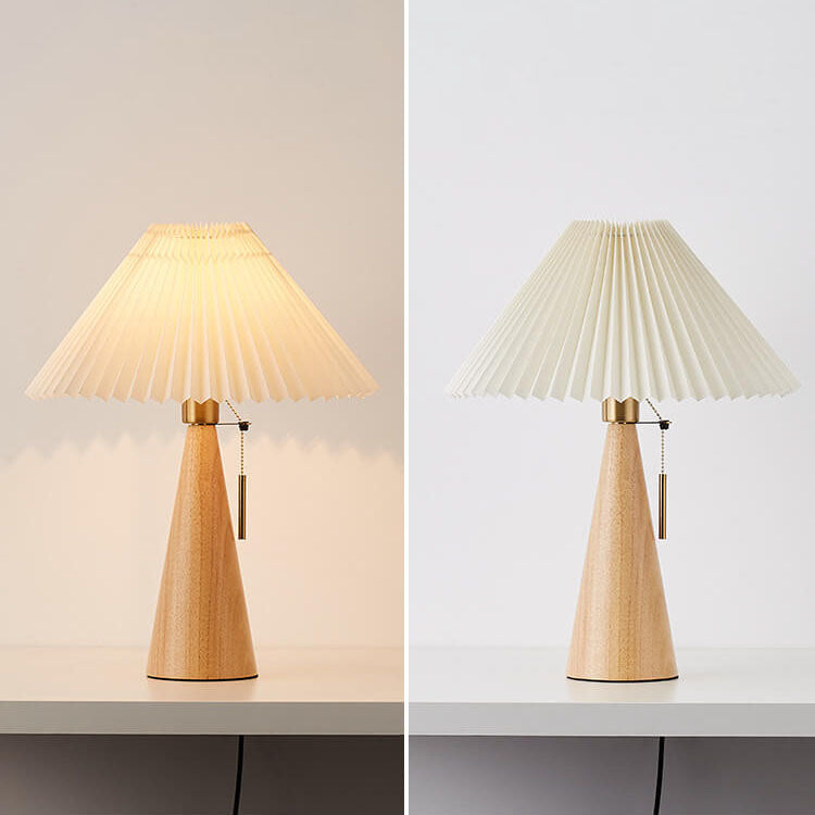 Minimalistische LED-Tischlampe Holz Plissee Stoffschirm Wohnzimmer