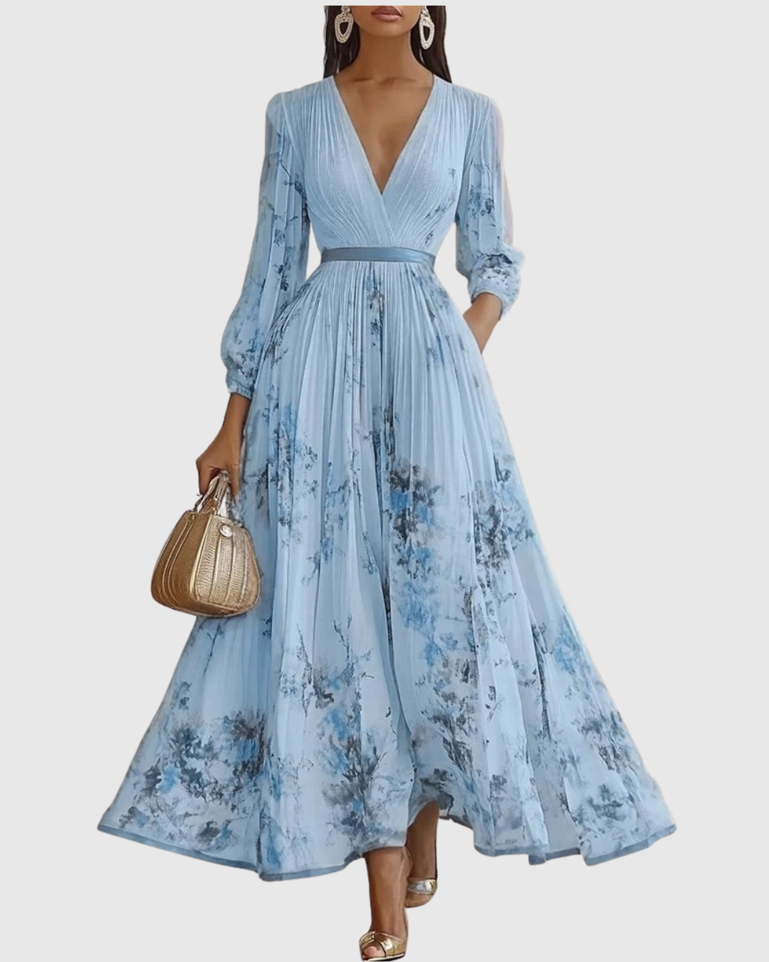 Damen Maxikleid Plissiert Regular Fit Elegant Freizeit