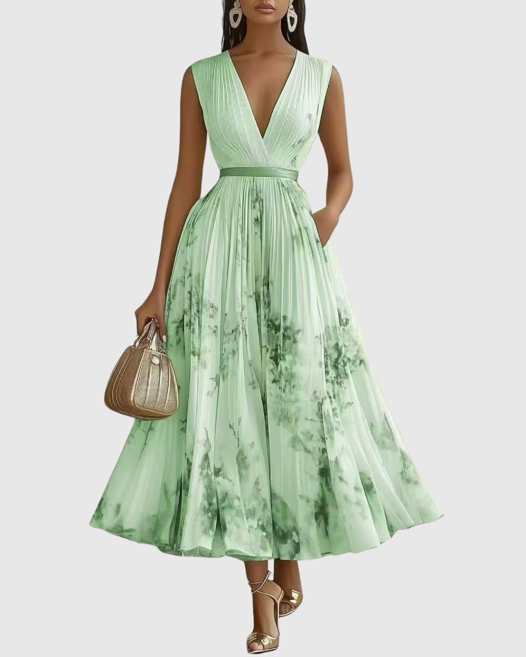 Damen Maxikleid Plissiert Regular Fit Elegant Freizeit