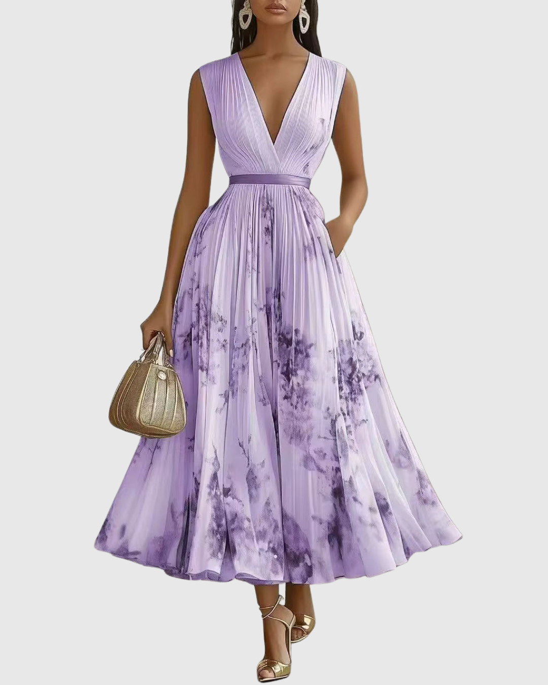 Damen Maxikleid Plissiert Regular Fit Elegant Freizeit