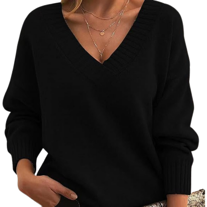 Damen Pullover Relaxed Fit Casual mit V-Ausschnitt