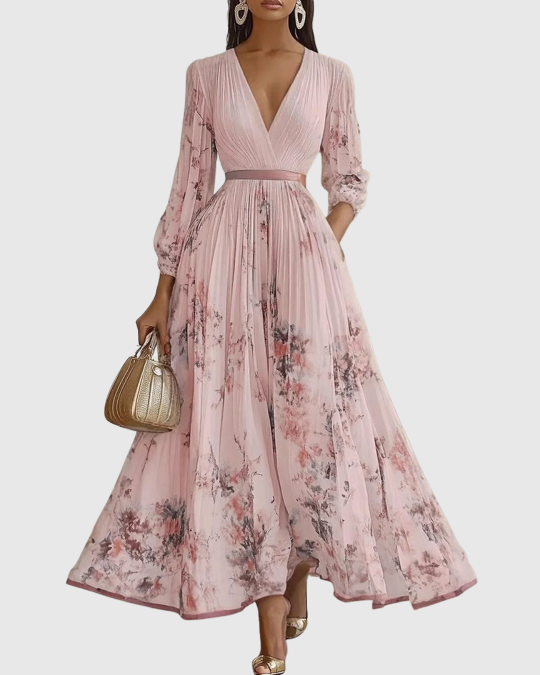 Damen Maxikleid Plissiert Regular Fit Elegant Freizeit