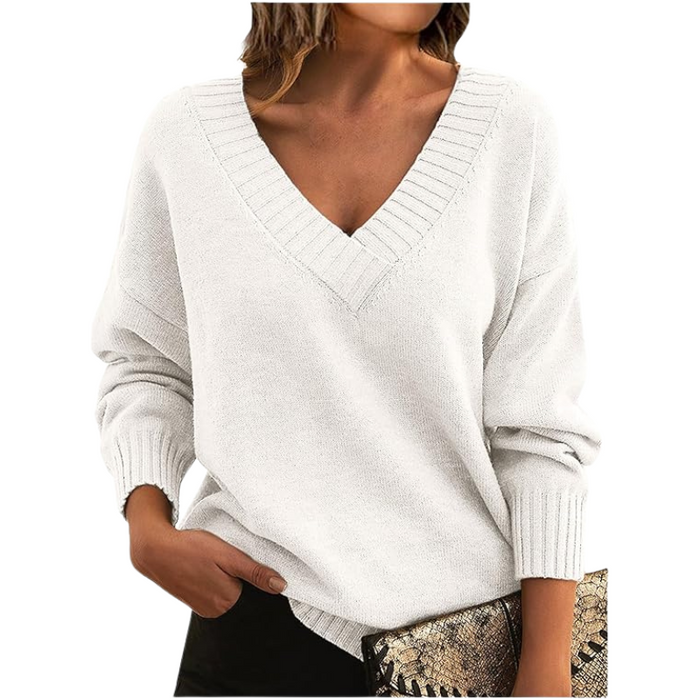 Damen Pullover Relaxed Fit Casual mit V-Ausschnitt