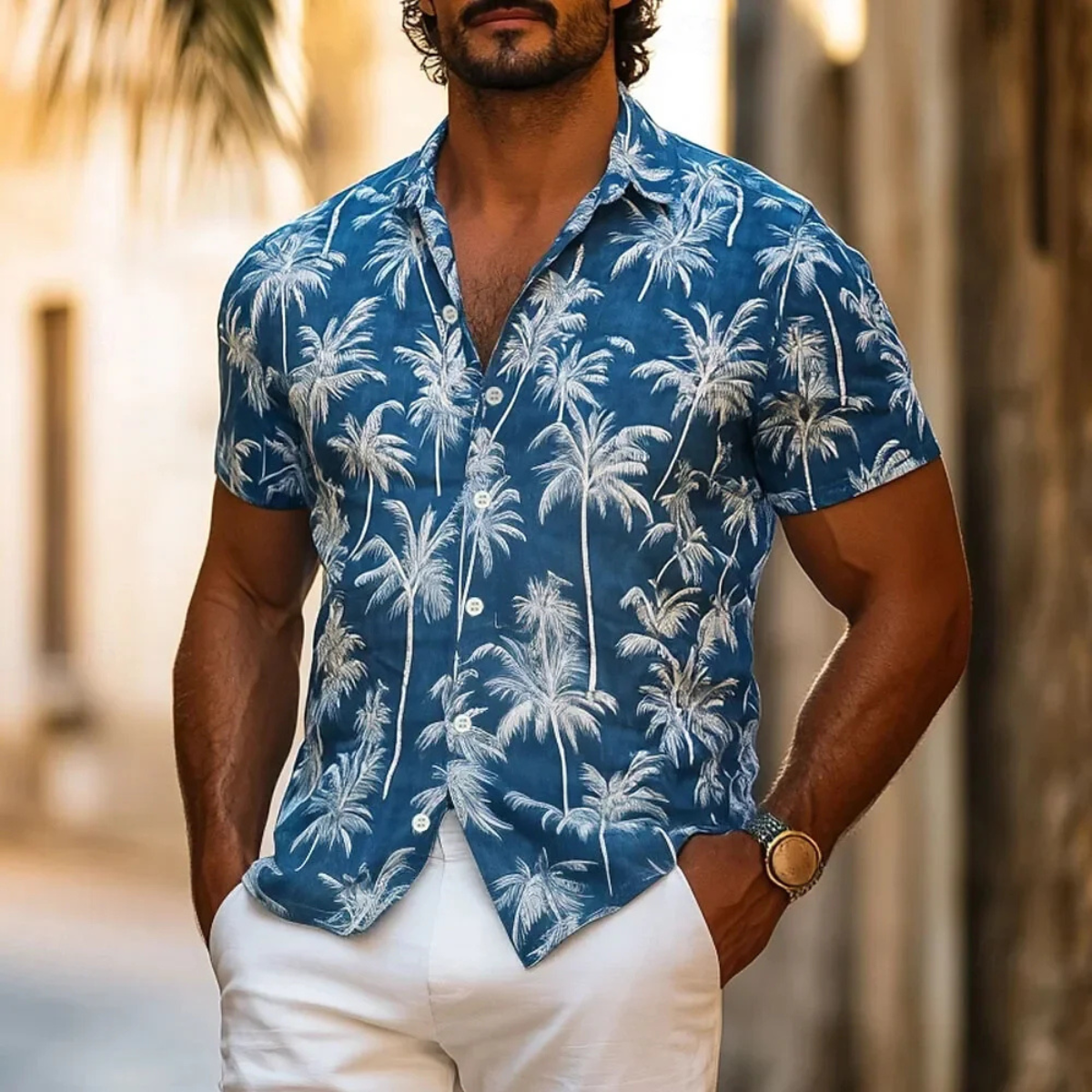 Das Cotswolds Herren Kurzarmhemd mit Palmenprint