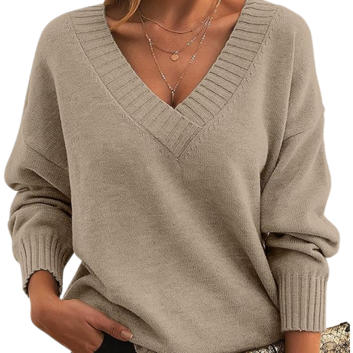 Damen Pullover Relaxed Fit Casual mit V-Ausschnitt