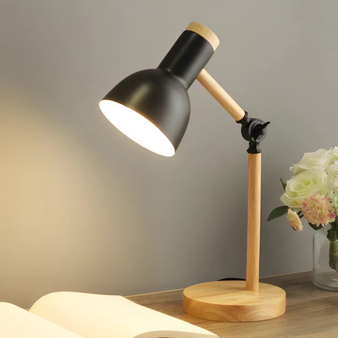 Verstellbare LED-Tischlampe Modernes Holz-Metall Design Wohnzimmer