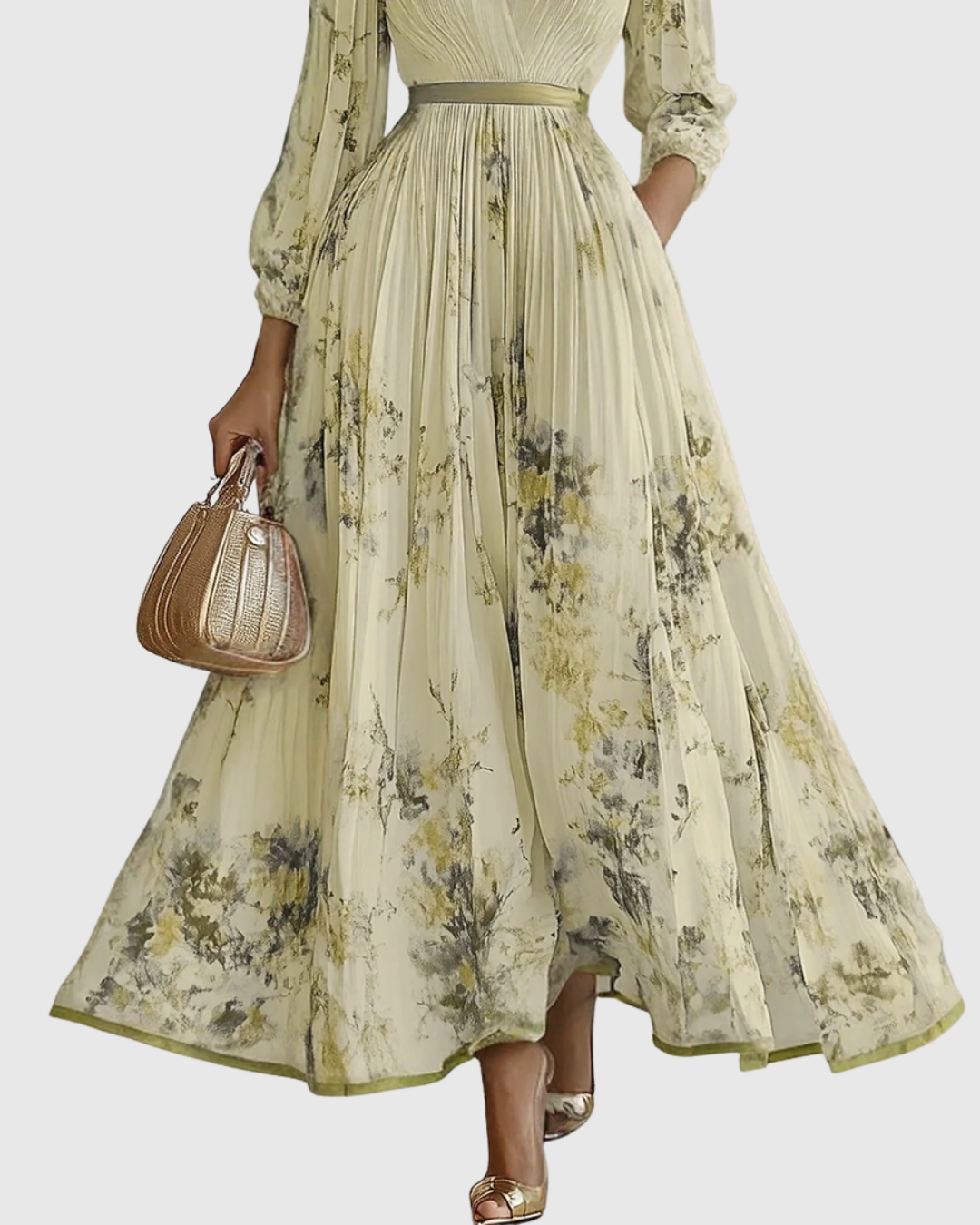 Damen Maxikleid Plissiert Regular Fit Elegant Freizeit