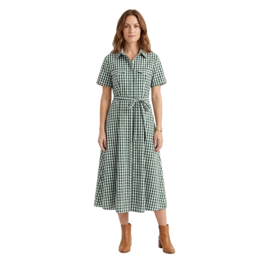 Kleid Damen Regular Fit Casual Karomuster Kurzarm