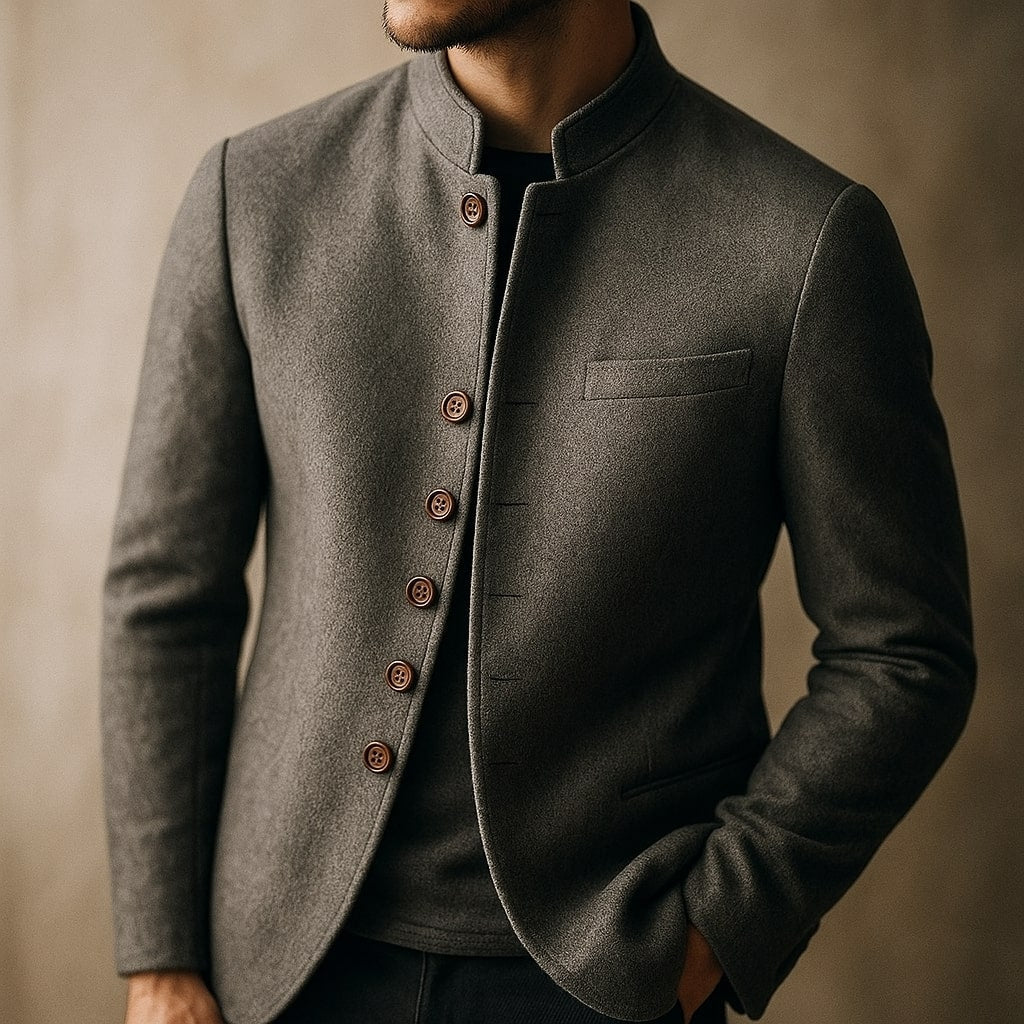 Wolljacke Herren Regular Fit Freizeit Stehkragen minimalistisch