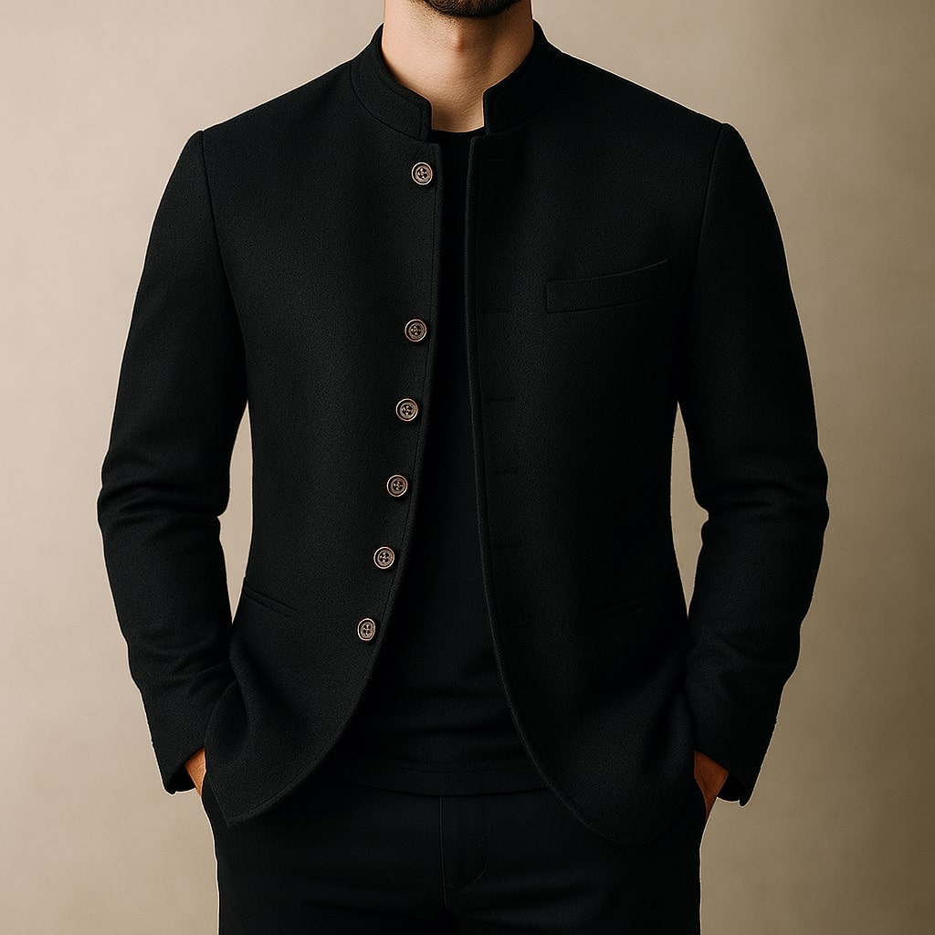 Wolljacke Herren Regular Fit Freizeit Stehkragen minimalistisch