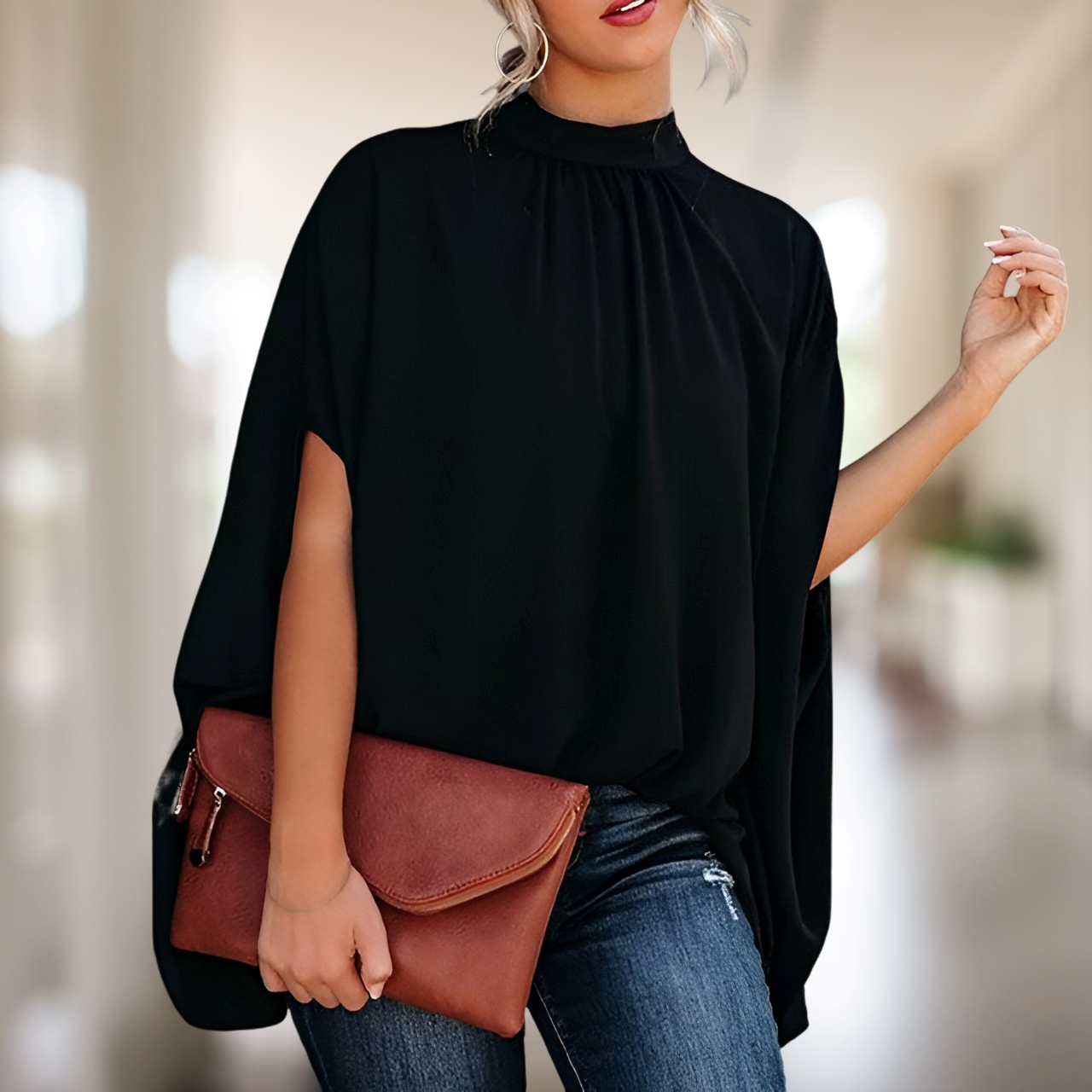 Damen Bluse Regular Fit Freizeit mit ausgestelltem Schnitt