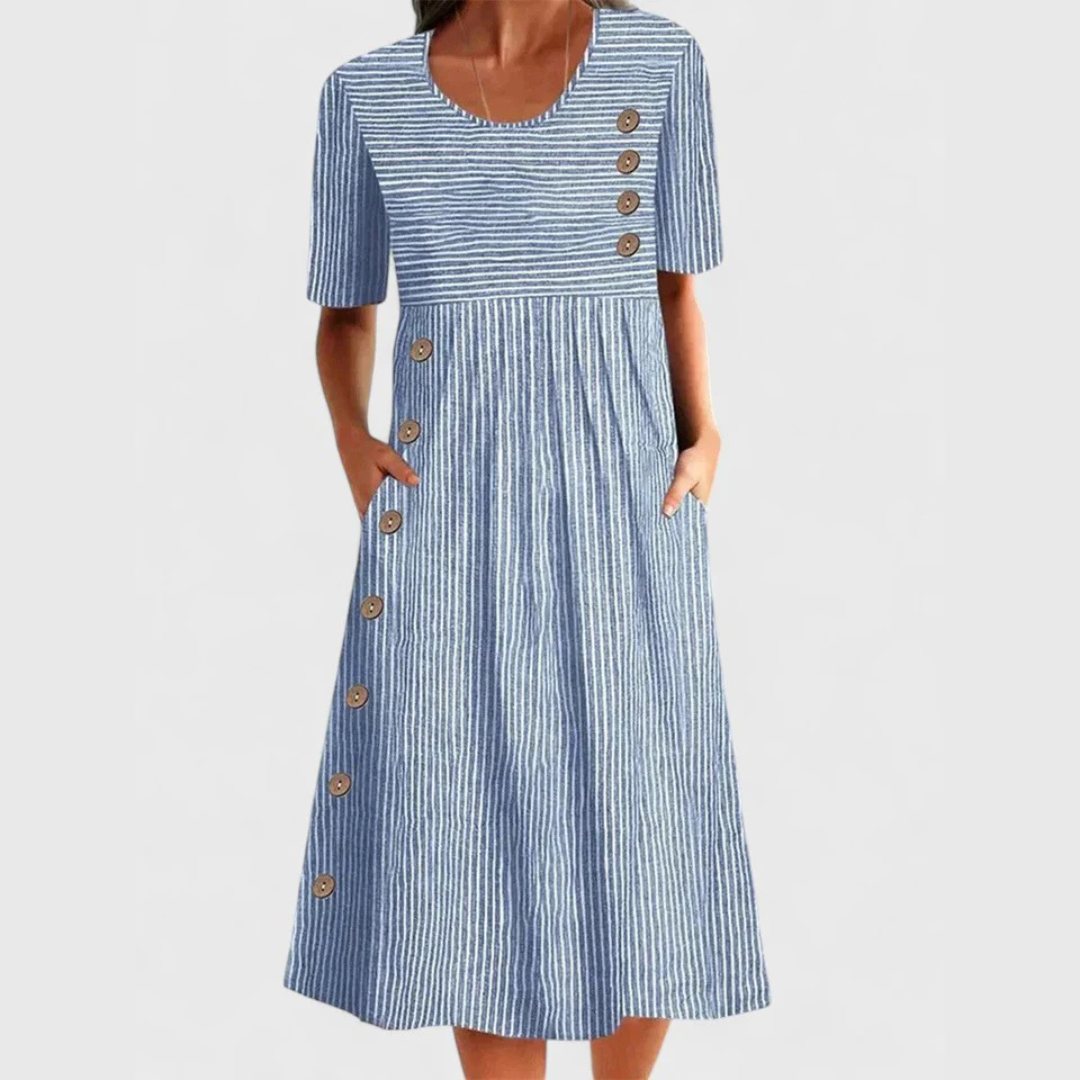 Damen Gestreiftes Midi-Kleid Relaxed Fit Freizeit