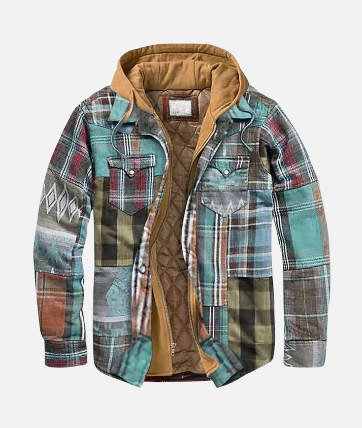 Herren Flanelljacke Patchwork Regular Fit Freizeit Winter