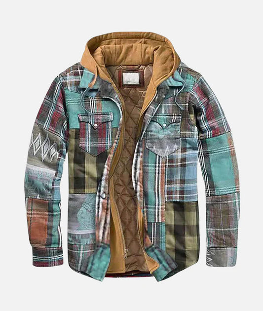 Herren Flanelljacke Patchwork Regular Fit Freizeit Winter