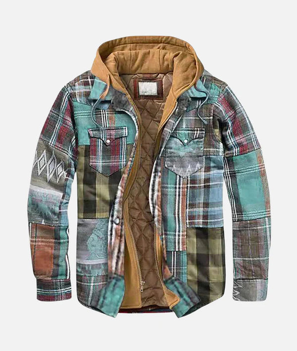 Herren Flanelljacke Patchwork Regular Fit Freizeit Winter