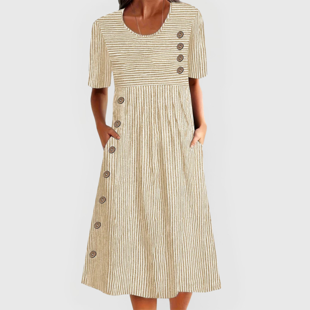 Damen Gestreiftes Midi-Kleid Relaxed Fit Freizeit