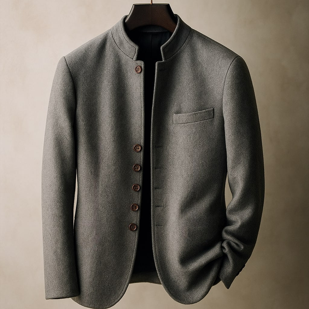 Wolljacke Herren Regular Fit Freizeit Stehkragen minimalistisch