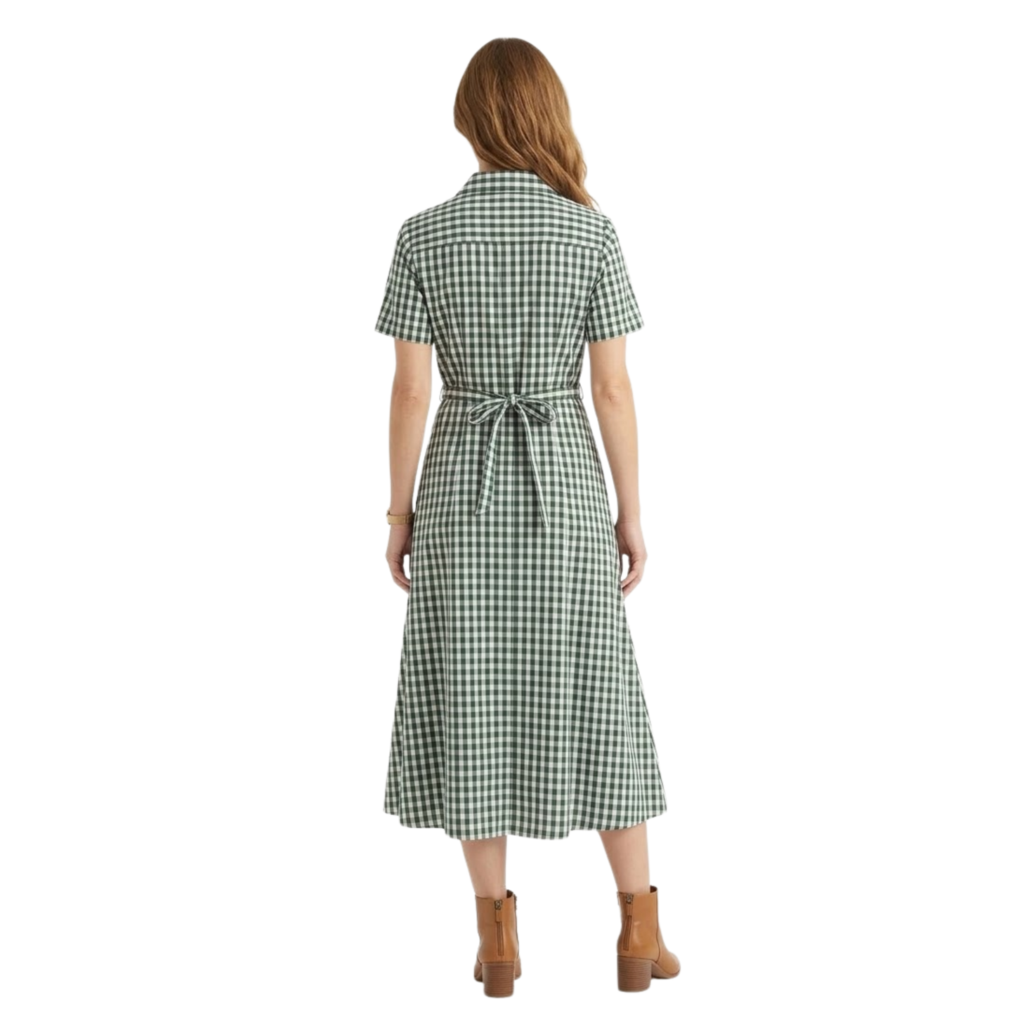 Kleid Damen Regular Fit Casual Karomuster Kurzarm