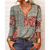 Damen Bluse Mehrfarbig Boho Stil Langarm V-Ausschnitt