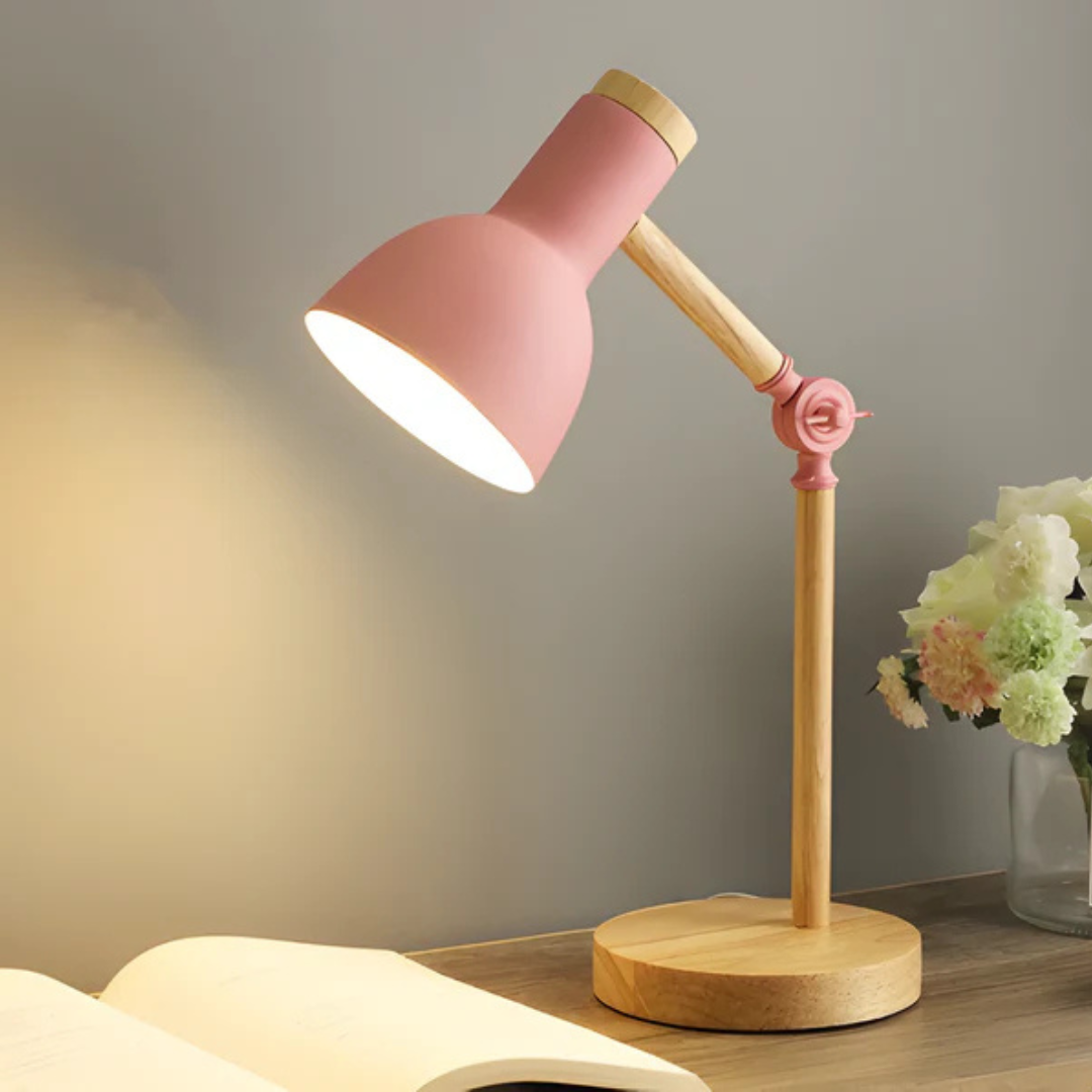 Verstellbare LED-Tischlampe Modernes Holz-Metall Design Wohnzimmer