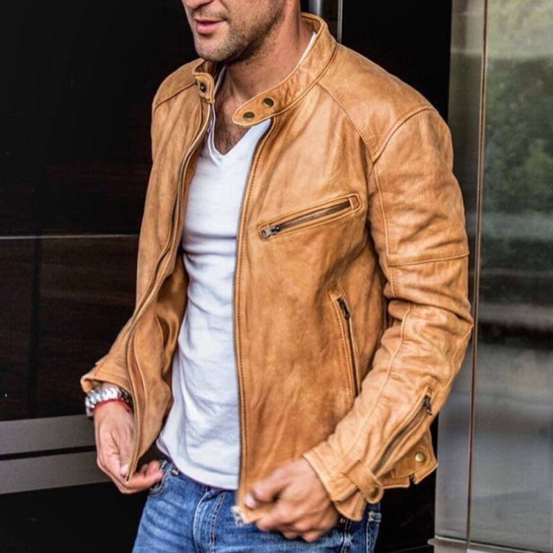 Lederjacke Herren – Übergangsjacke mit Reißverschluss | Bikerjacke Herren, Leicht & Stilvoll