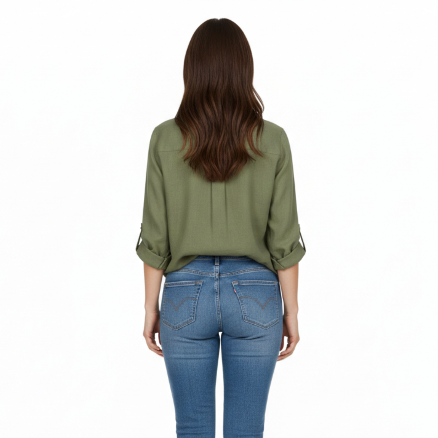 Bluse Damen Lässig Weit 3/4-Ärmel Schlitzkragen Casual