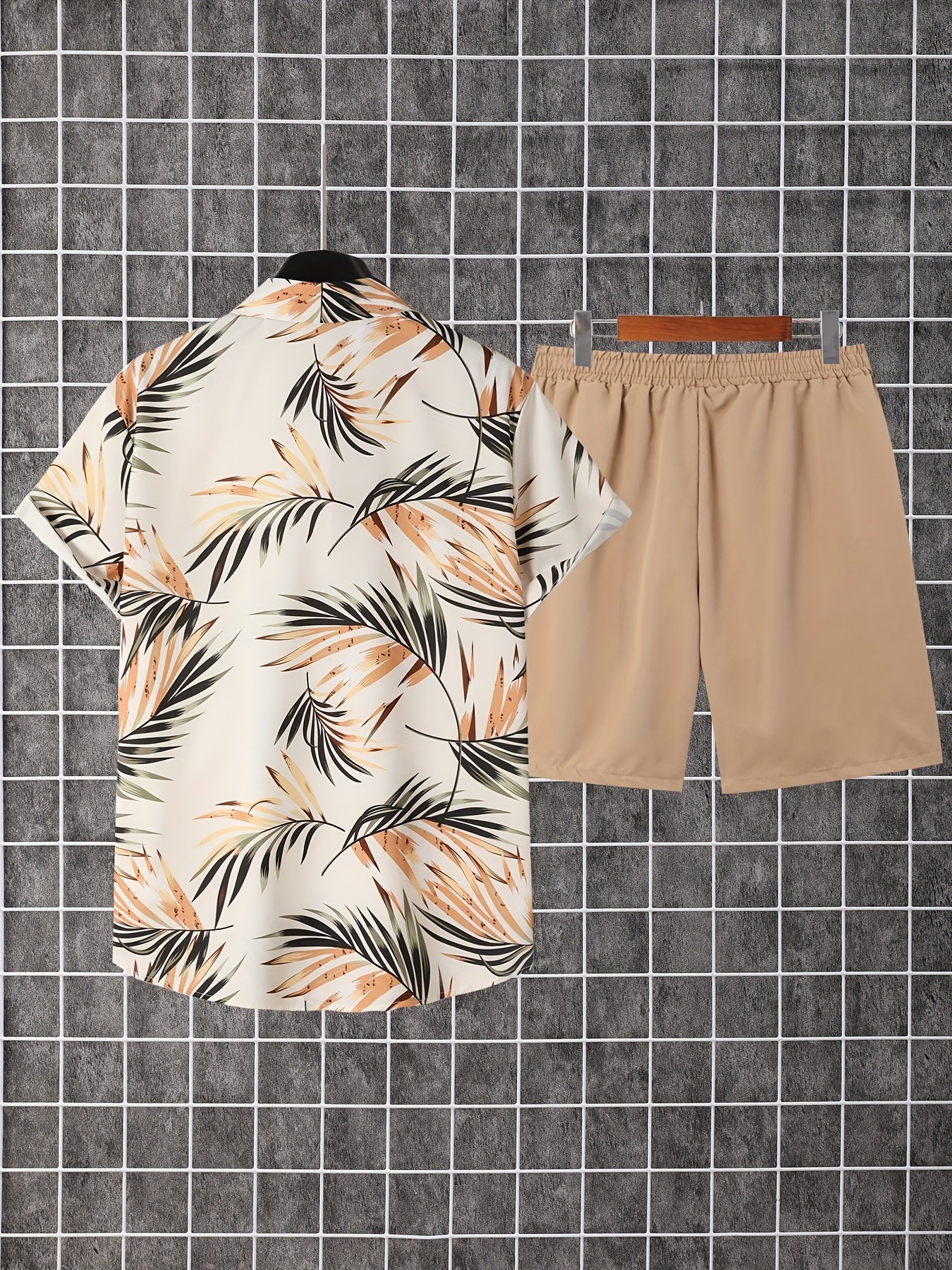 Anton | Herren Freizeit Set Relaxed Fit Sommer Kurzarmhemd Palmenmuster & Shorts