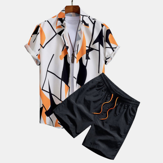 Rudi | Herren Sommer Freizeit Set Relaxed Fit Kurzarmhemd und Shorts
