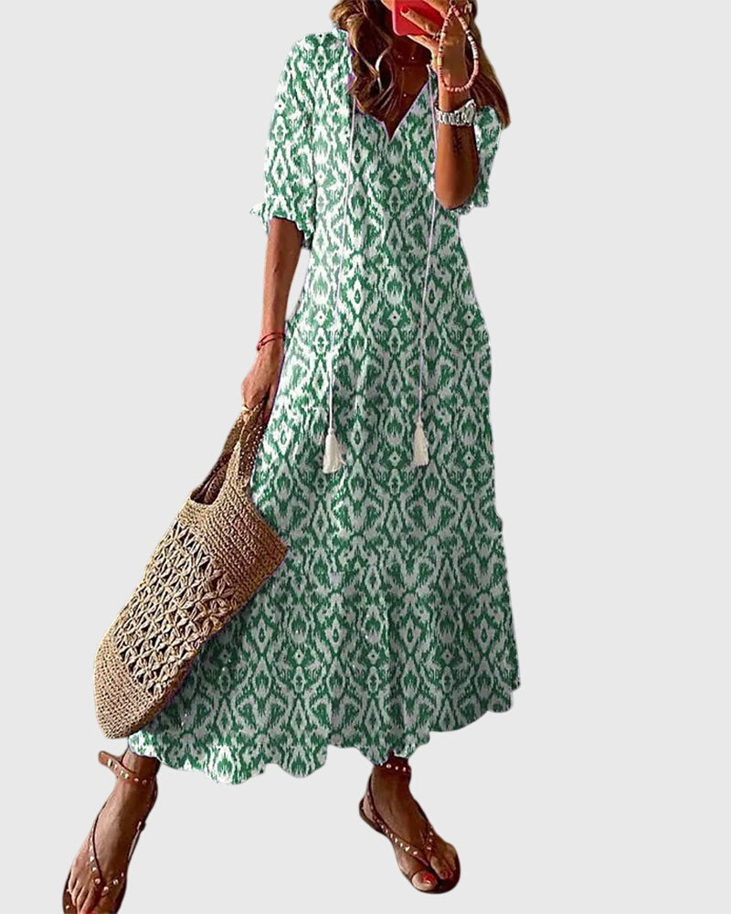 Damen Sommerkleid Boho Vintage Regular Fit Freizeit