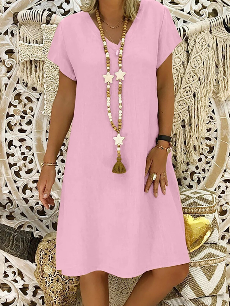 Damen Kleid Relaxed Fit Freizeit Lässig Bequem
