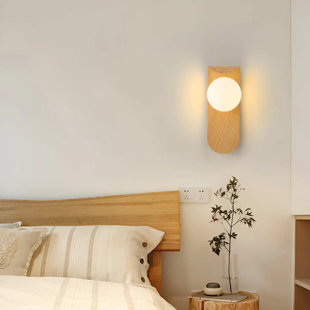 Wandleuchte Skandinavisch Holz Globus Minimalistisch Wohnzimmer