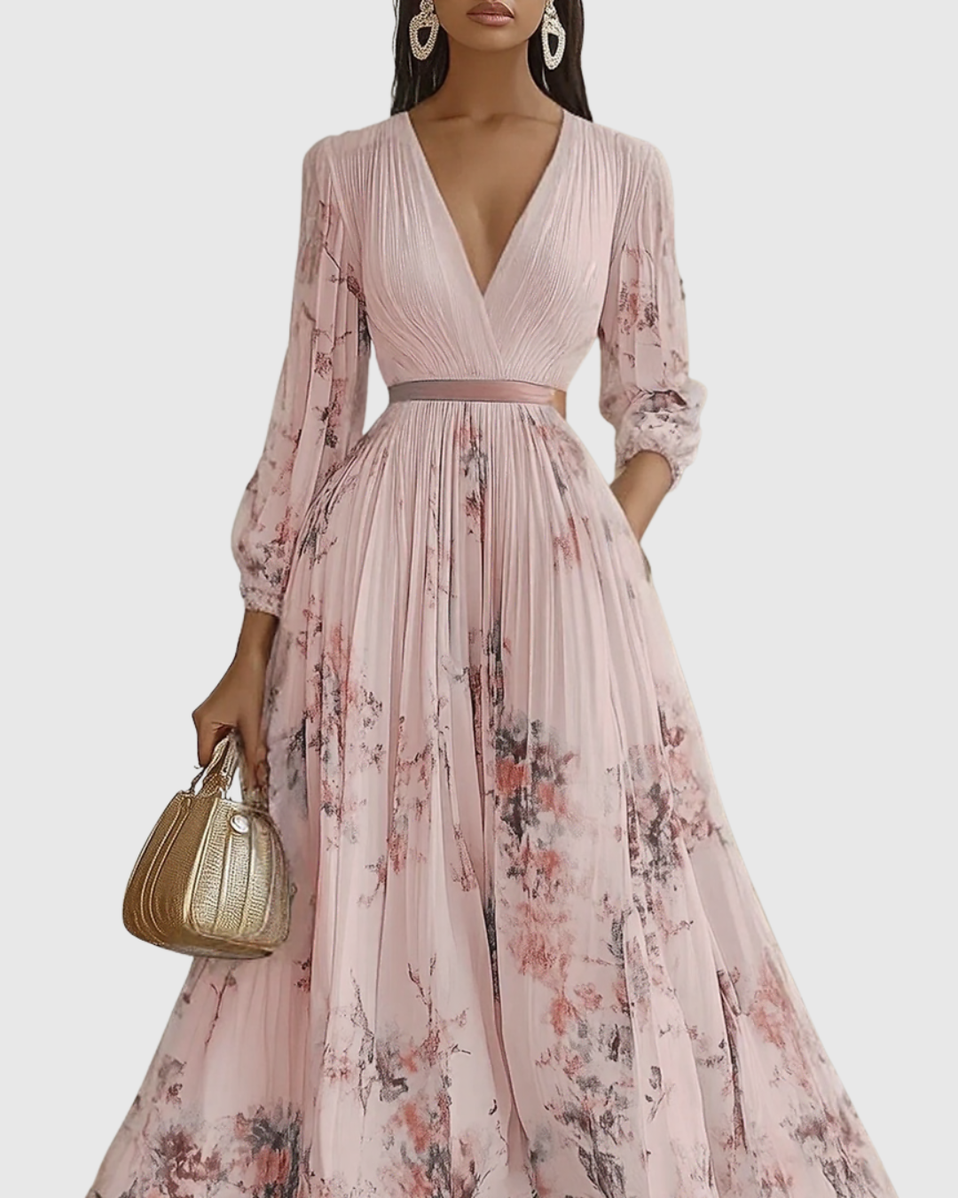 Damen Maxikleid Plissiert Regular Fit Elegant Freizeit