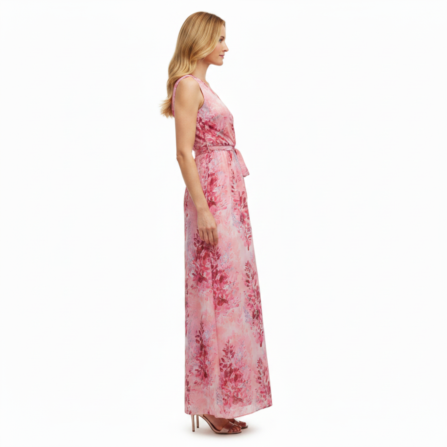 Maxikleid Damen Fließend V-Ausschnitt Seitenschlitz Elegant