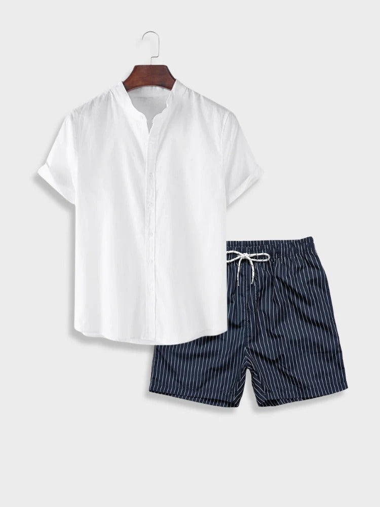 Rudi | Herren Sommer Freizeit Set Relaxed Fit Kurzarmhemd und Shorts
