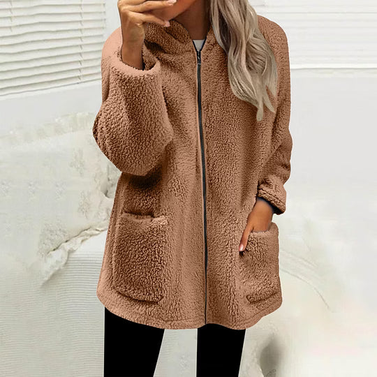 Damen Fleecejacke Regular Fit Freizeit mit hohem Kragen und Reißverschluss