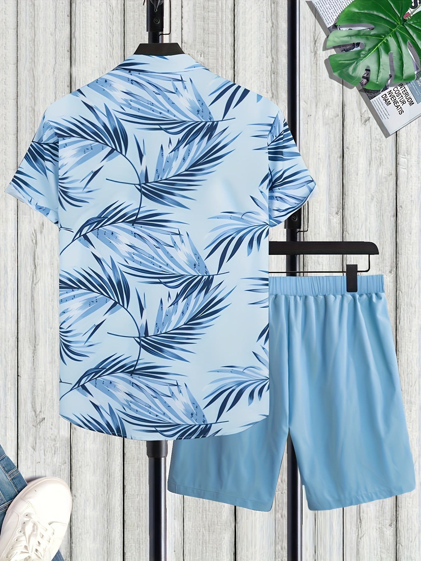 Anton | Herren Freizeit Set Relaxed Fit Sommer Kurzarmhemd Palmenmuster & Shorts