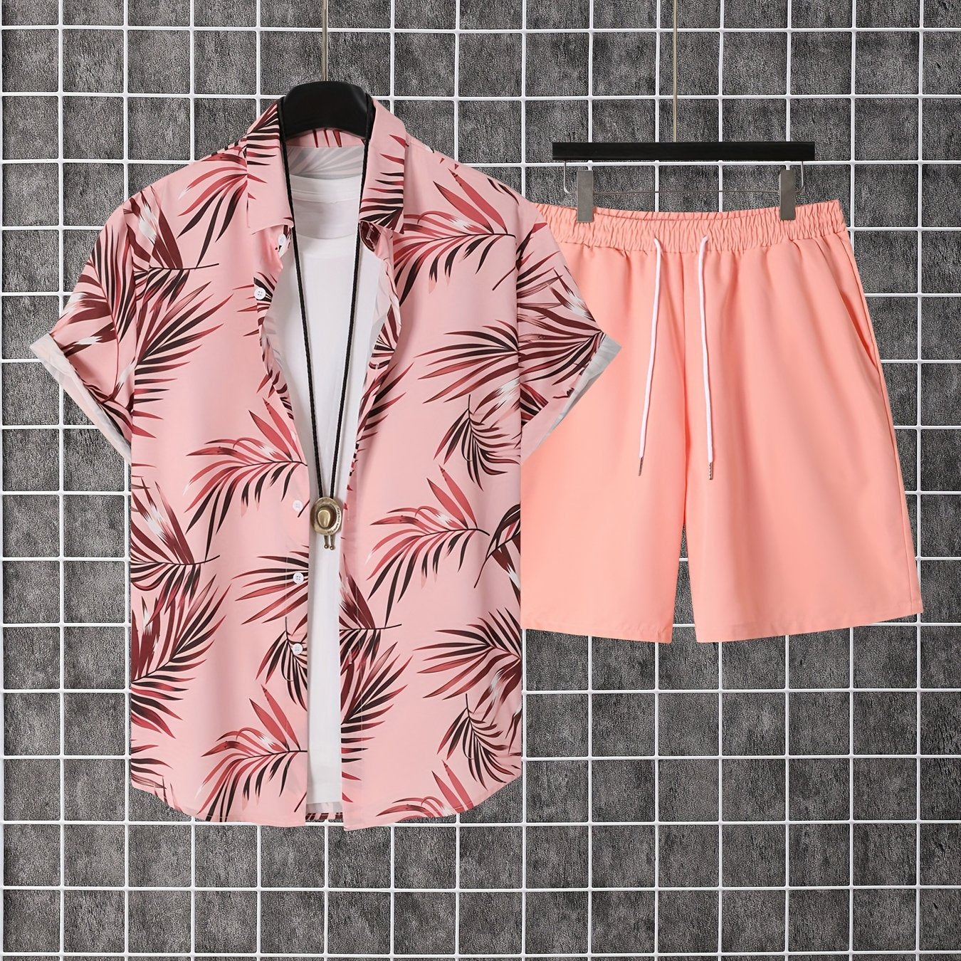 Anton | Herren Freizeit Set Relaxed Fit Sommer Kurzarmhemd Palmenmuster & Shorts
