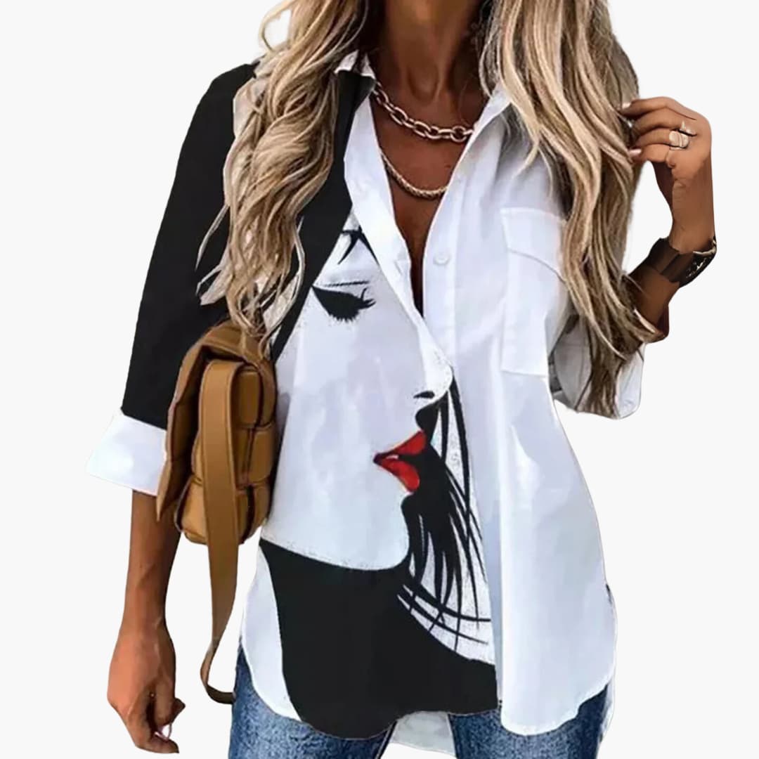 Damen Bluse Regular Fit Freizeit mit floralem Kontrastmuster